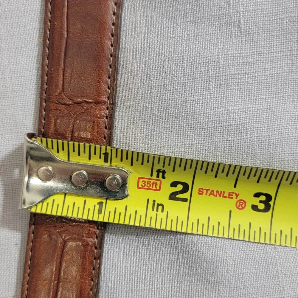 Brown Mock‎ Croc Leather Western Belt Silver Ornate 3pc Buckle Set USA M